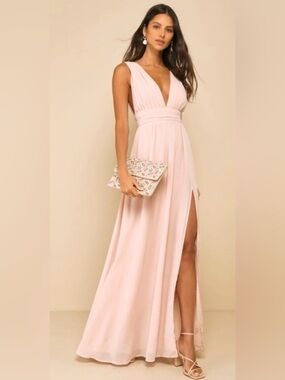 Lulus Heavenly Hues A-Line Gown in Cream/Blush Color Size L & M